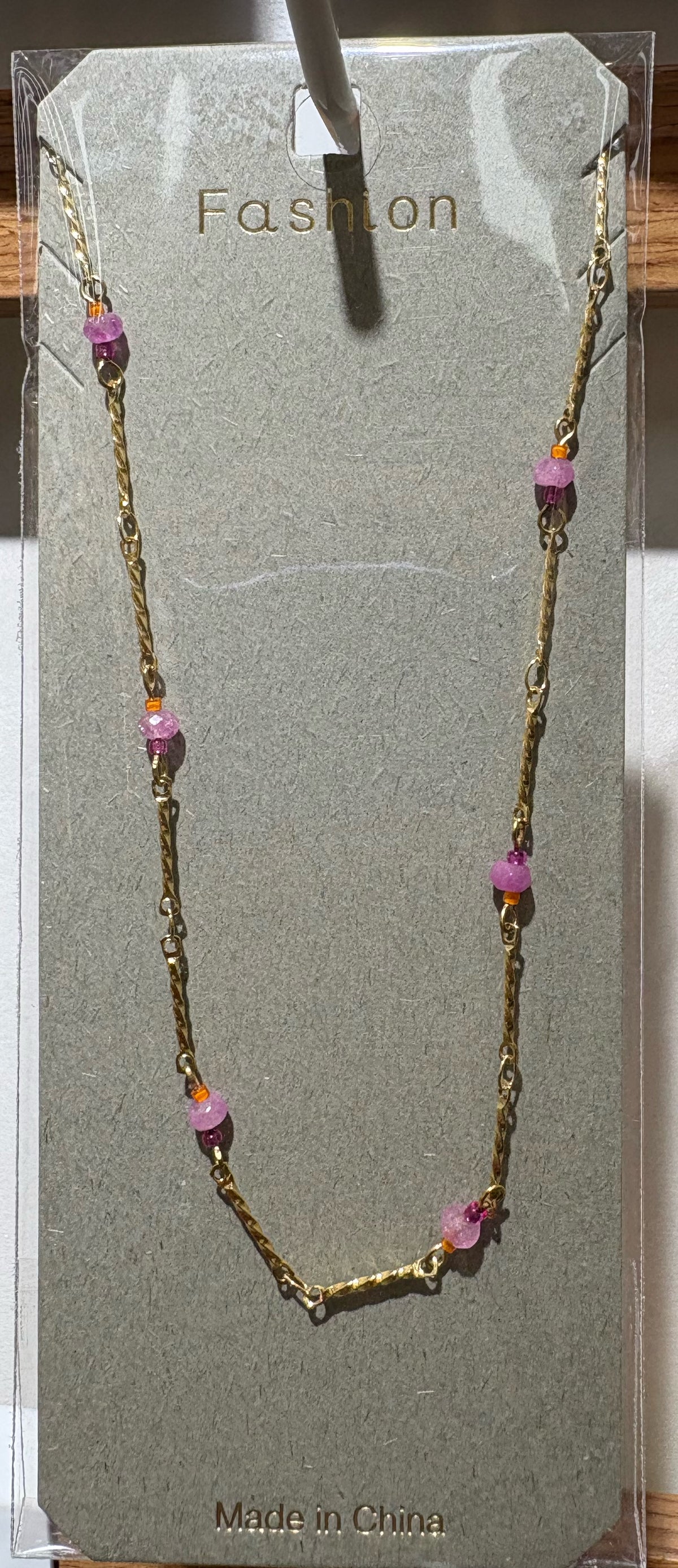 Pink Bead Station Necklace - W14-0352