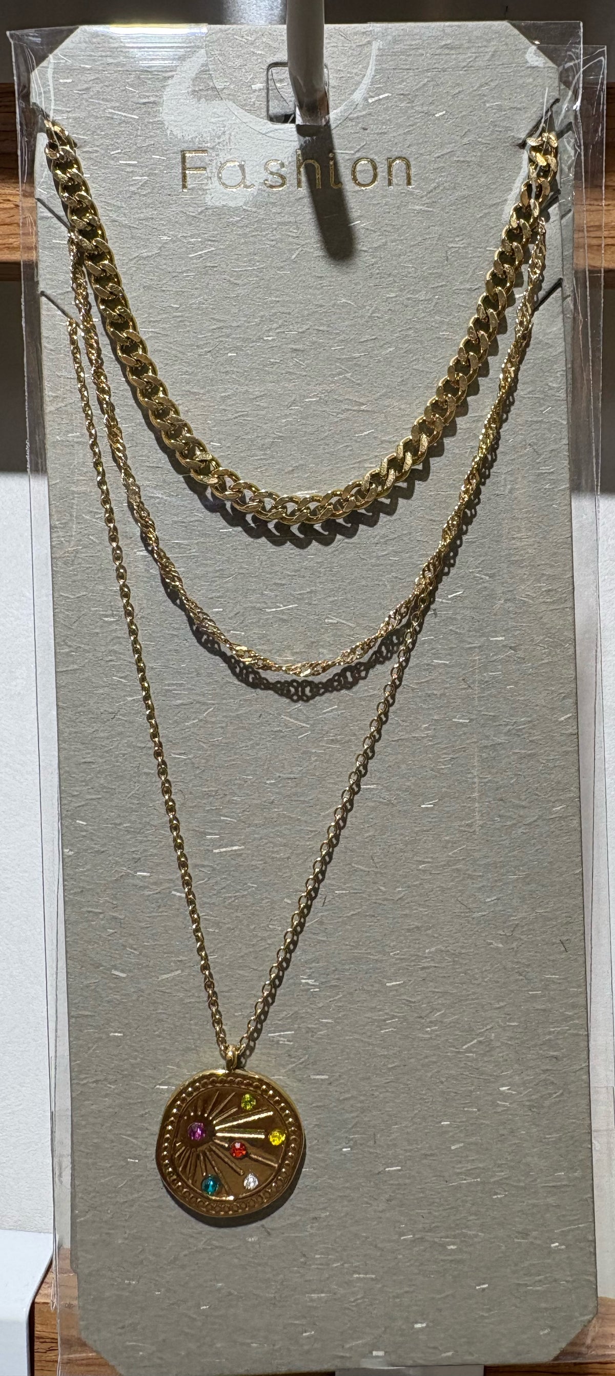 Layered Round Pendant Necklace - W14-0358