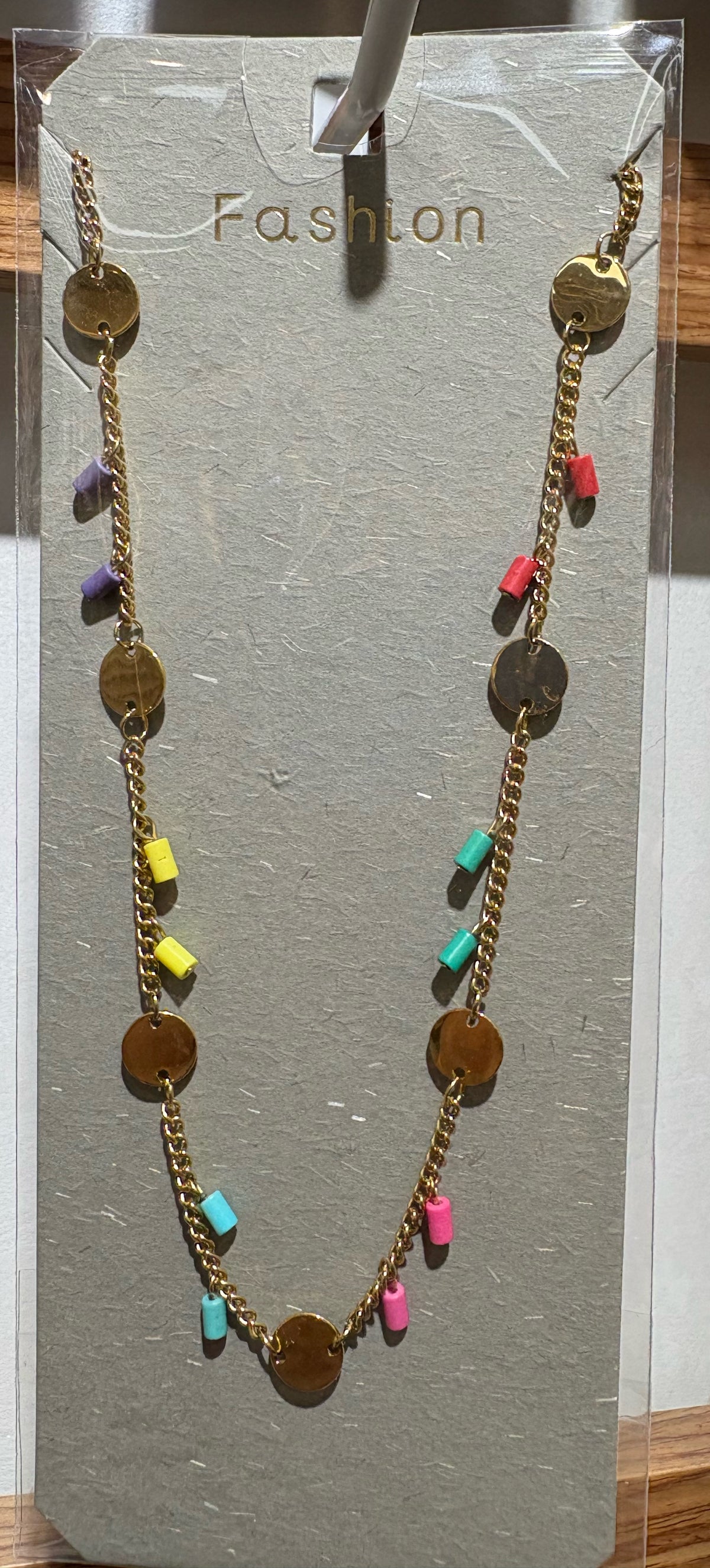 Colorful Bead Coin Necklace - W14-0361