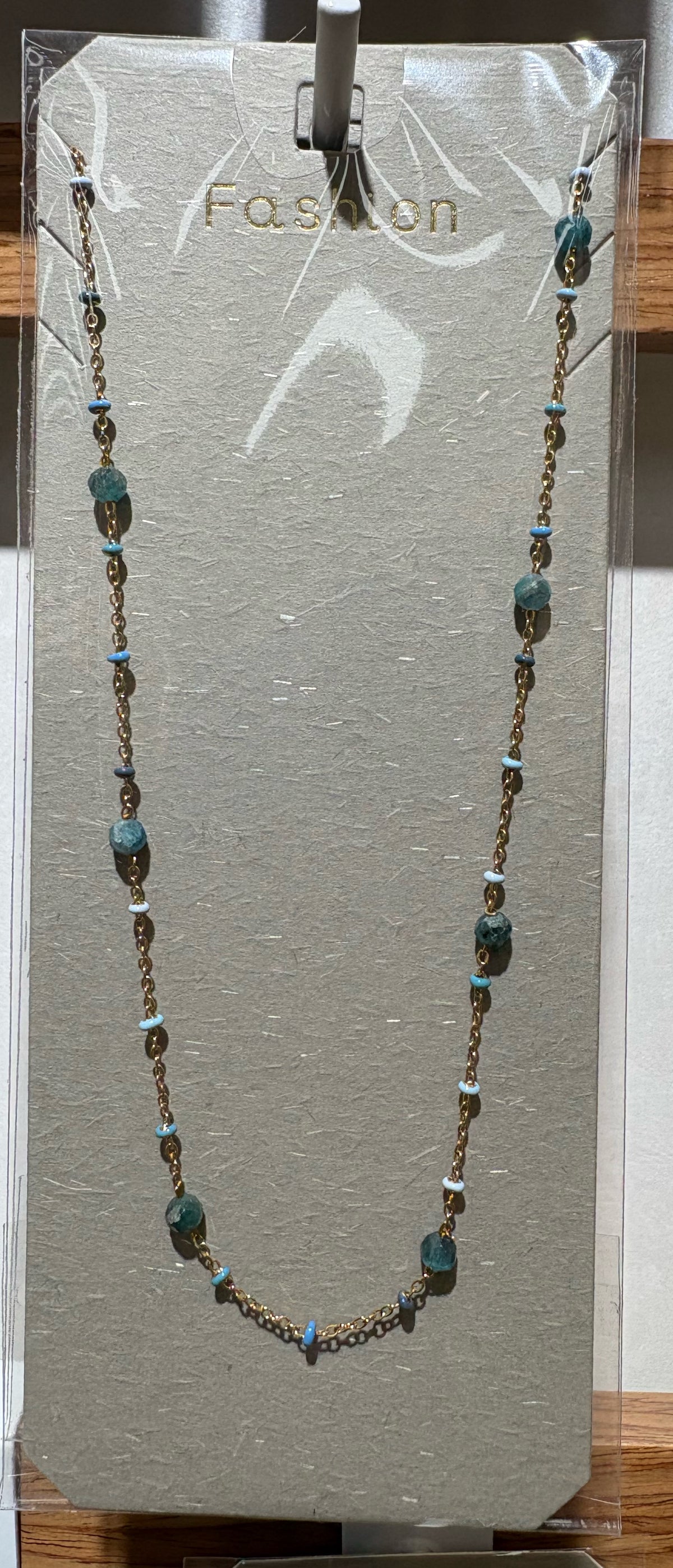 Blue Bead Station Necklace - W14-0366