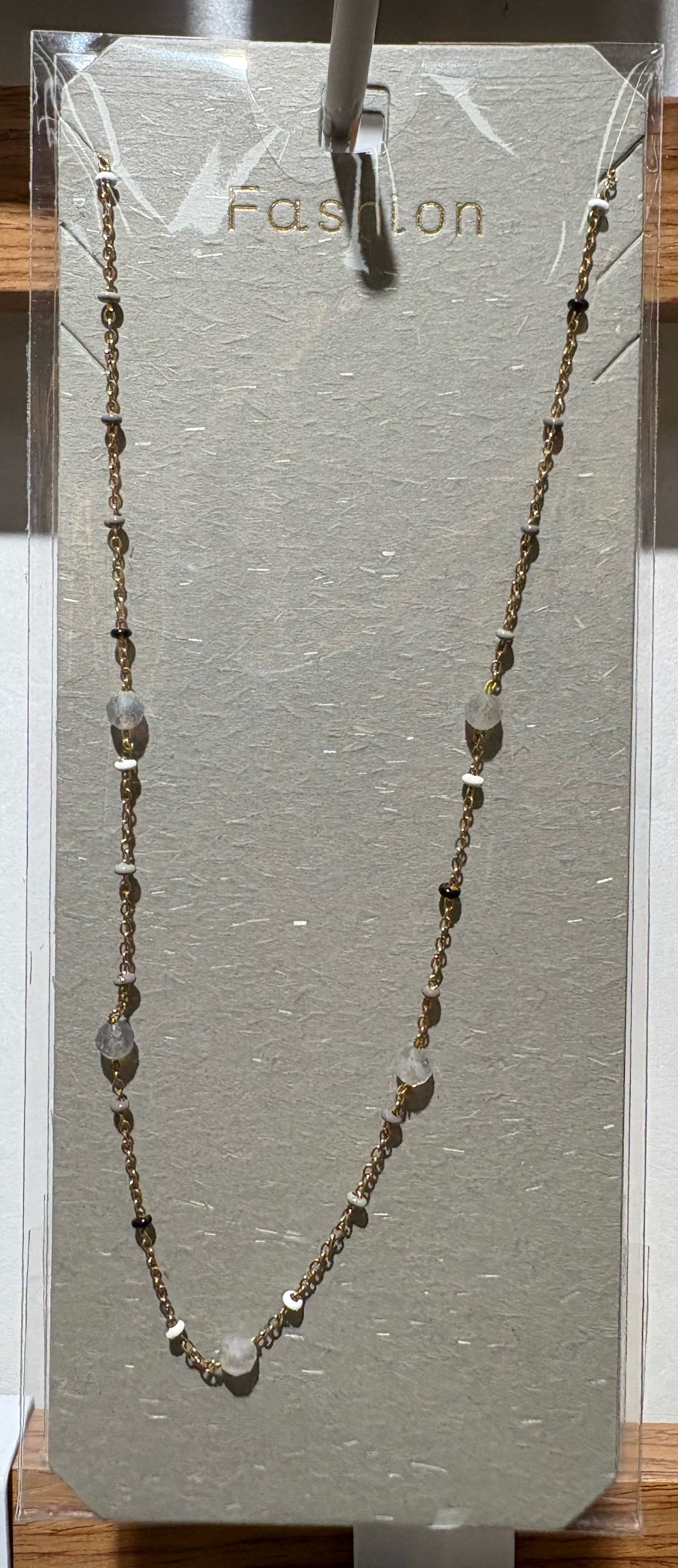 White Bead Station Necklace - W14-0367