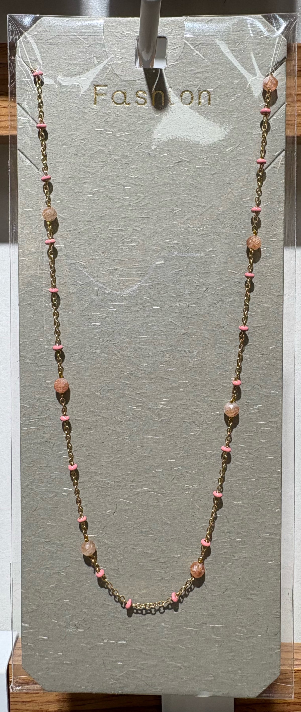 Peach Bead Station Necklace - W14-0368