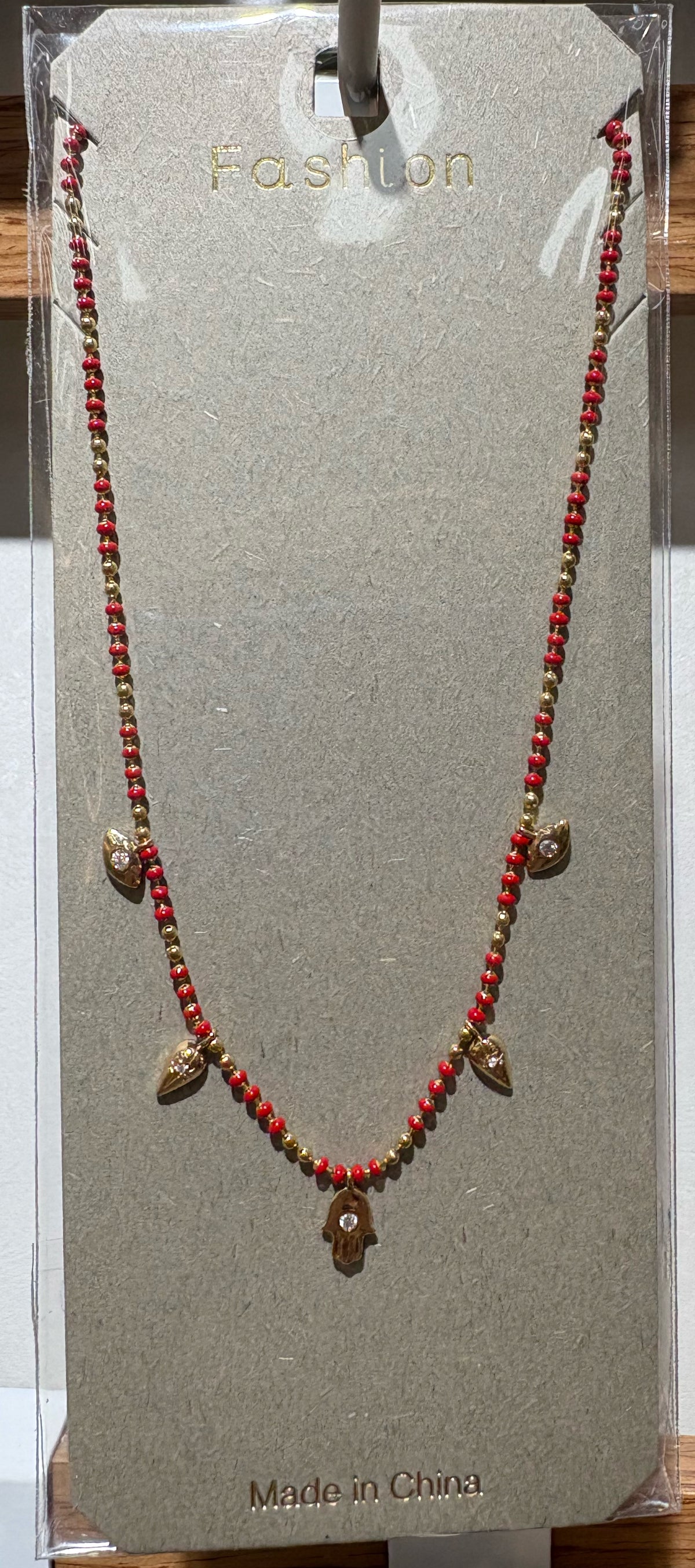 Red Bead Charm Necklace - W14-0371