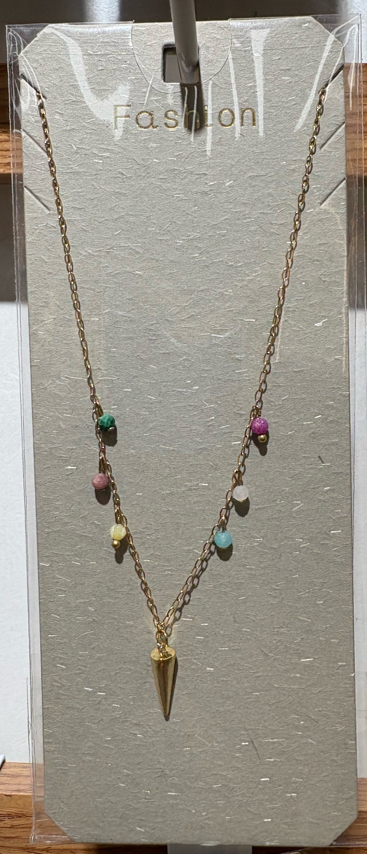 Colorful Bead Spike Necklace - W14-0372