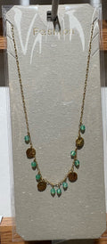 Turquoise-Tone Coin Necklace - W14-0374