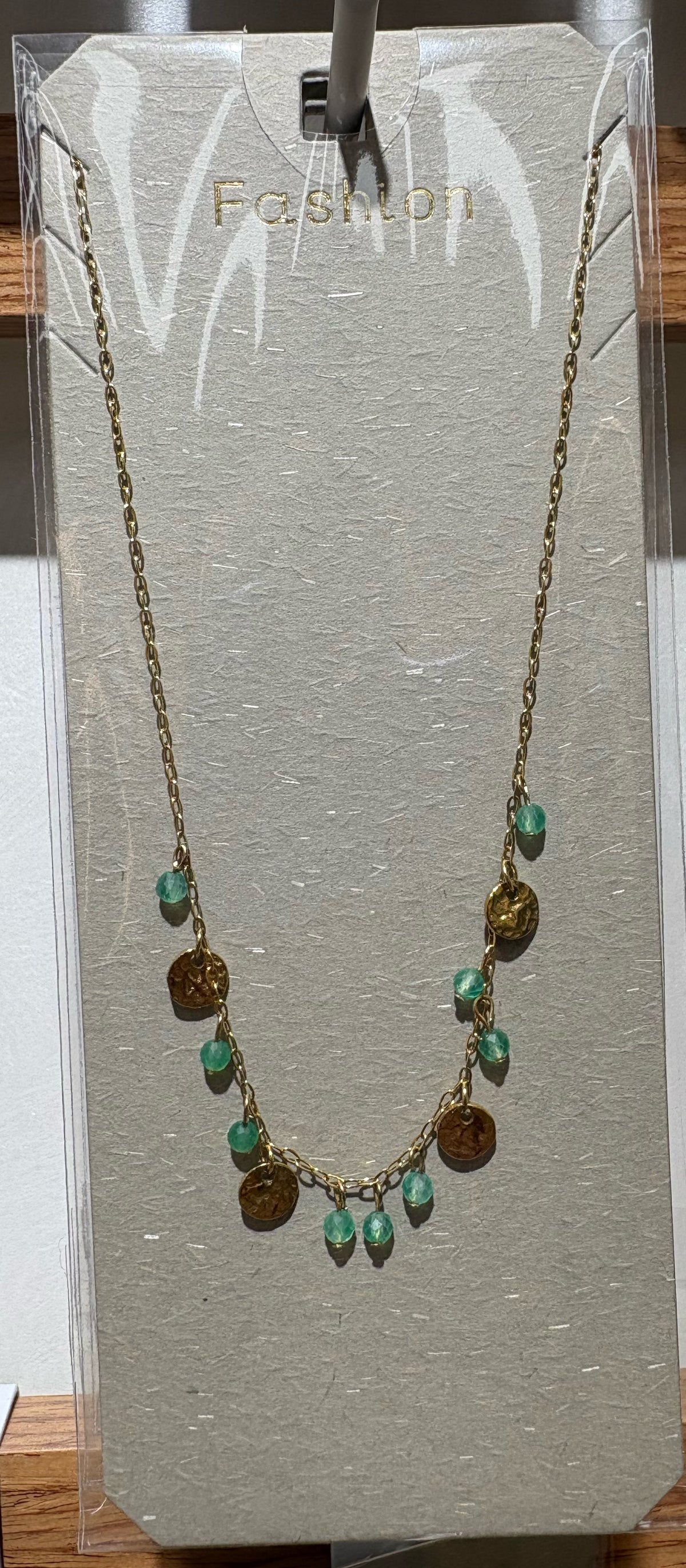 Turquoise-Tone Coin Necklace - W14-0374