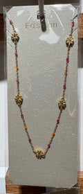 Pink Bead Flower Necklace - W14-0385