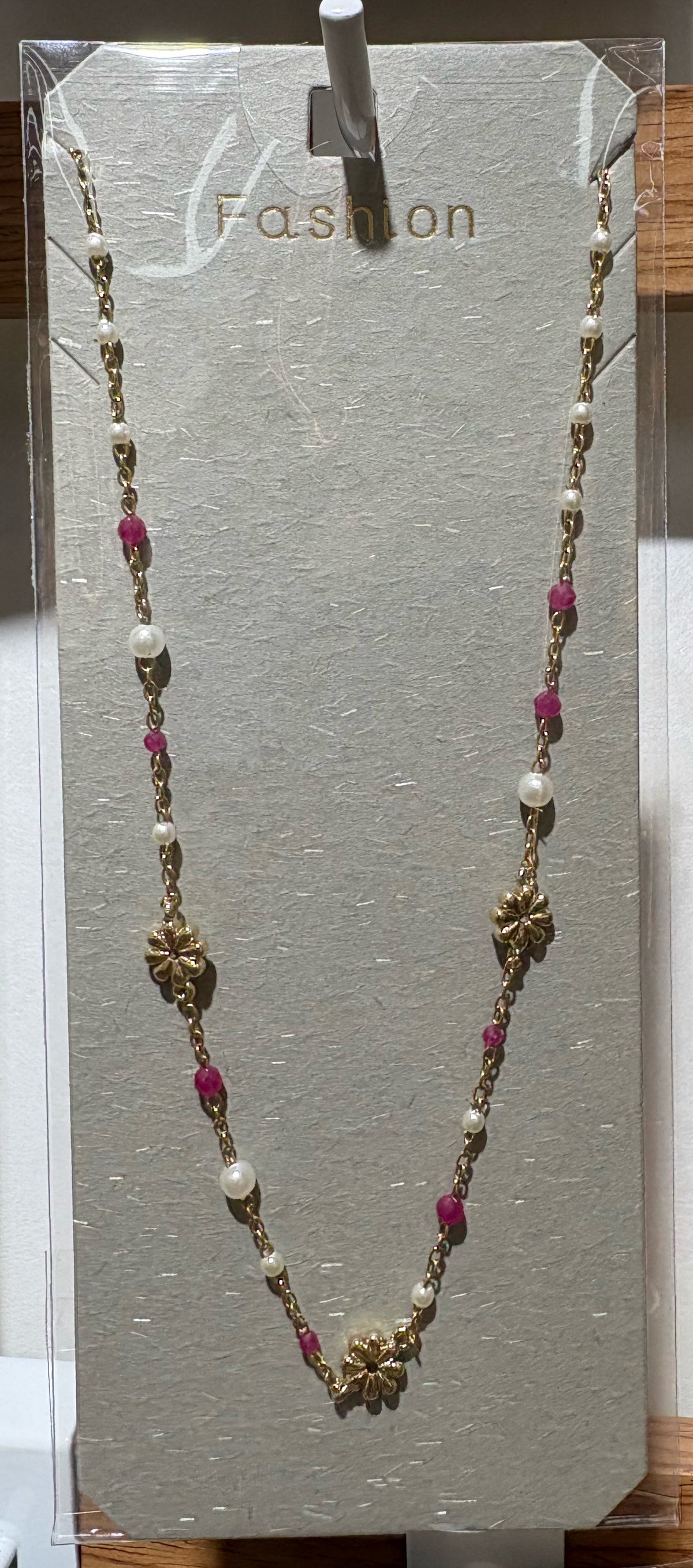 White and Pink Charm Necklace - W14-0387