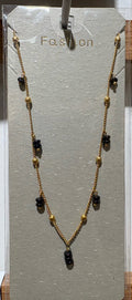 Black Bead Fringe Necklace - W14-0388