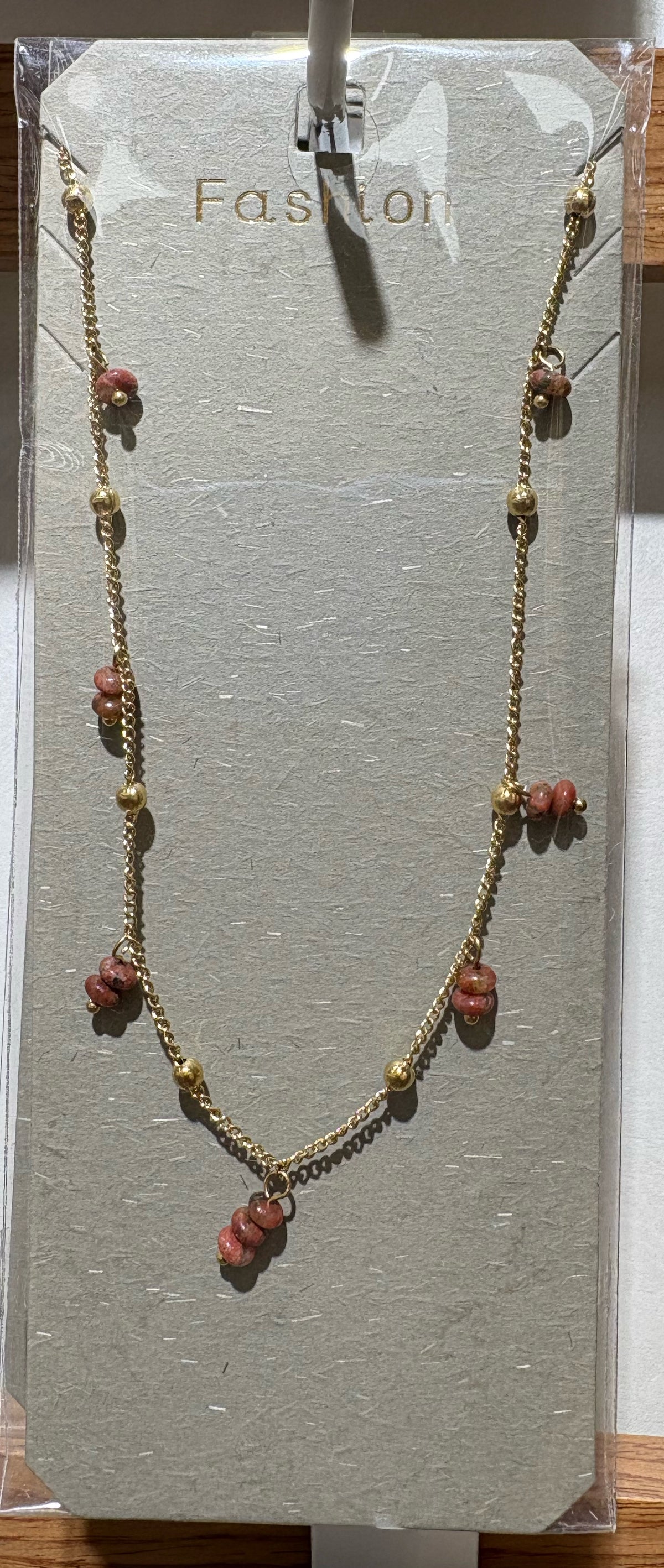 Pink Barrel Bead Necklace - W14-0389