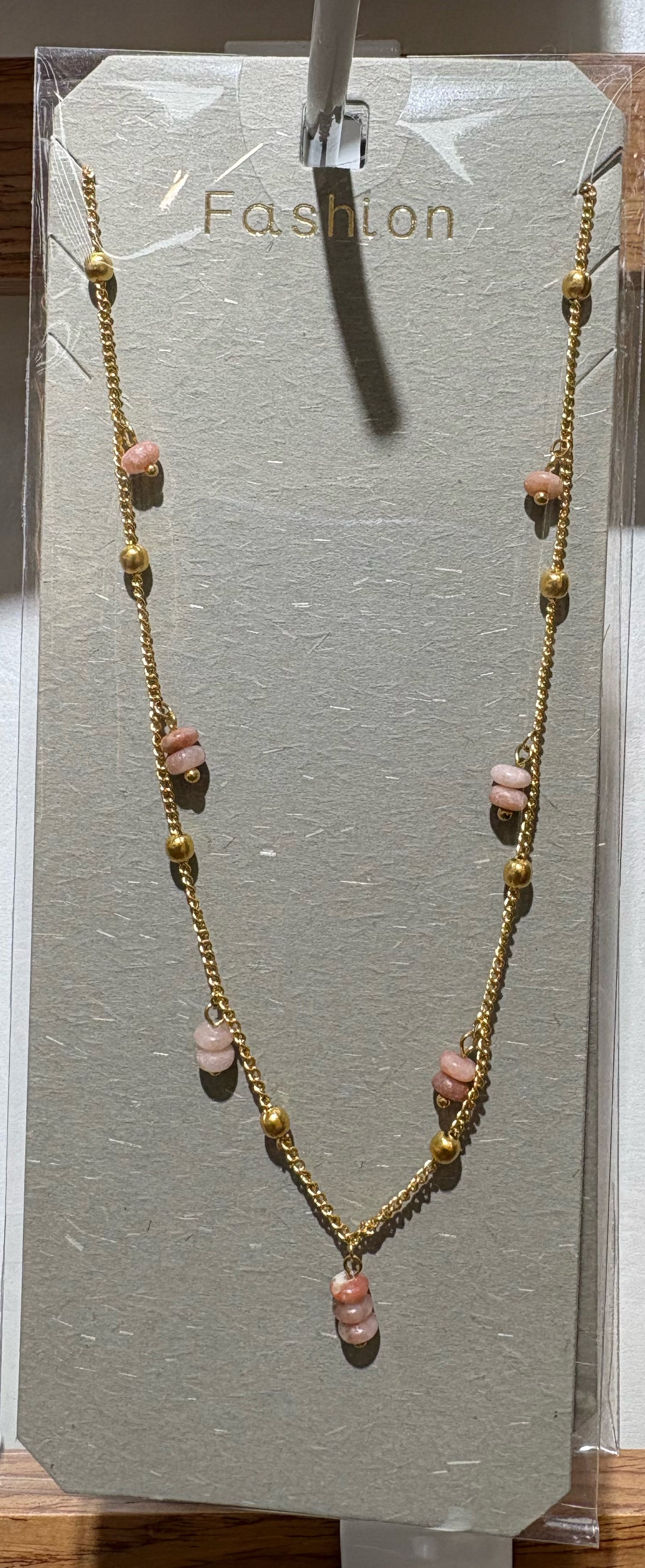 Pink Spiral Bead Necklace - W14-0390