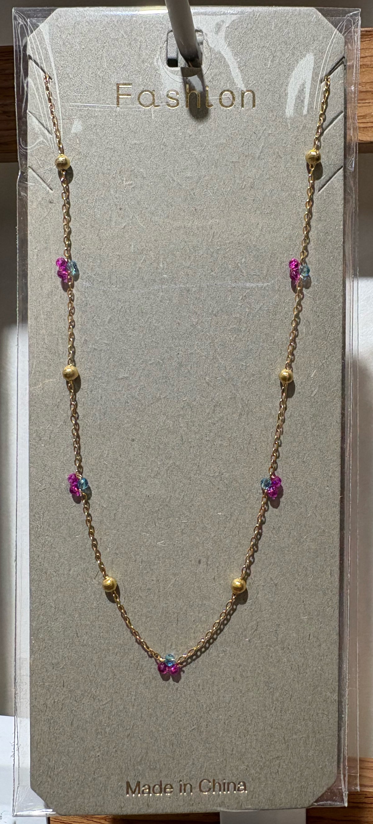 Purple Bead Station Necklace - W14-0392
