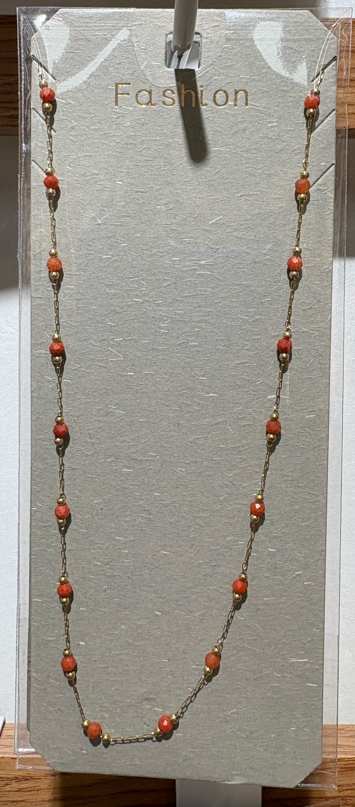 Orange Bead Station Necklace - W14-0393
