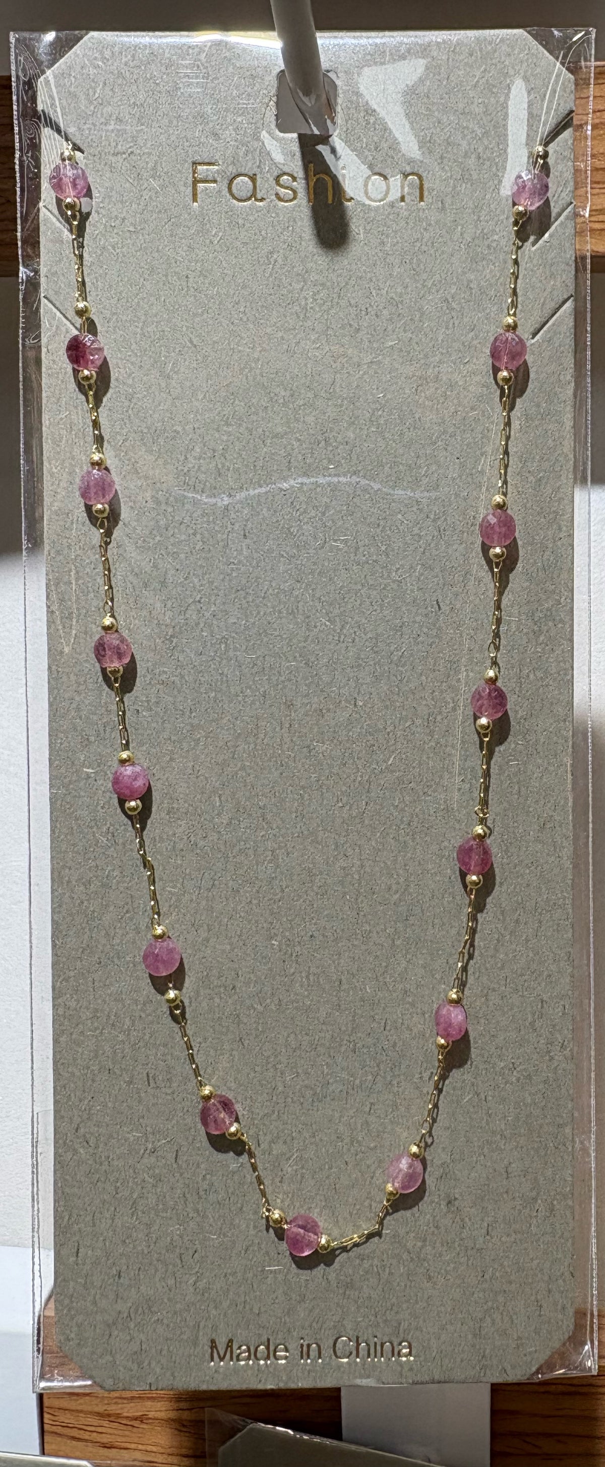 Pink Round Bead Necklace - W14-0394