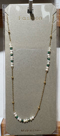 Green and White Bead Necklace - W14-0395