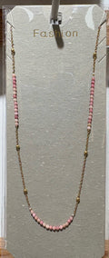 Pink Beaded Bar Necklace - W14-0396