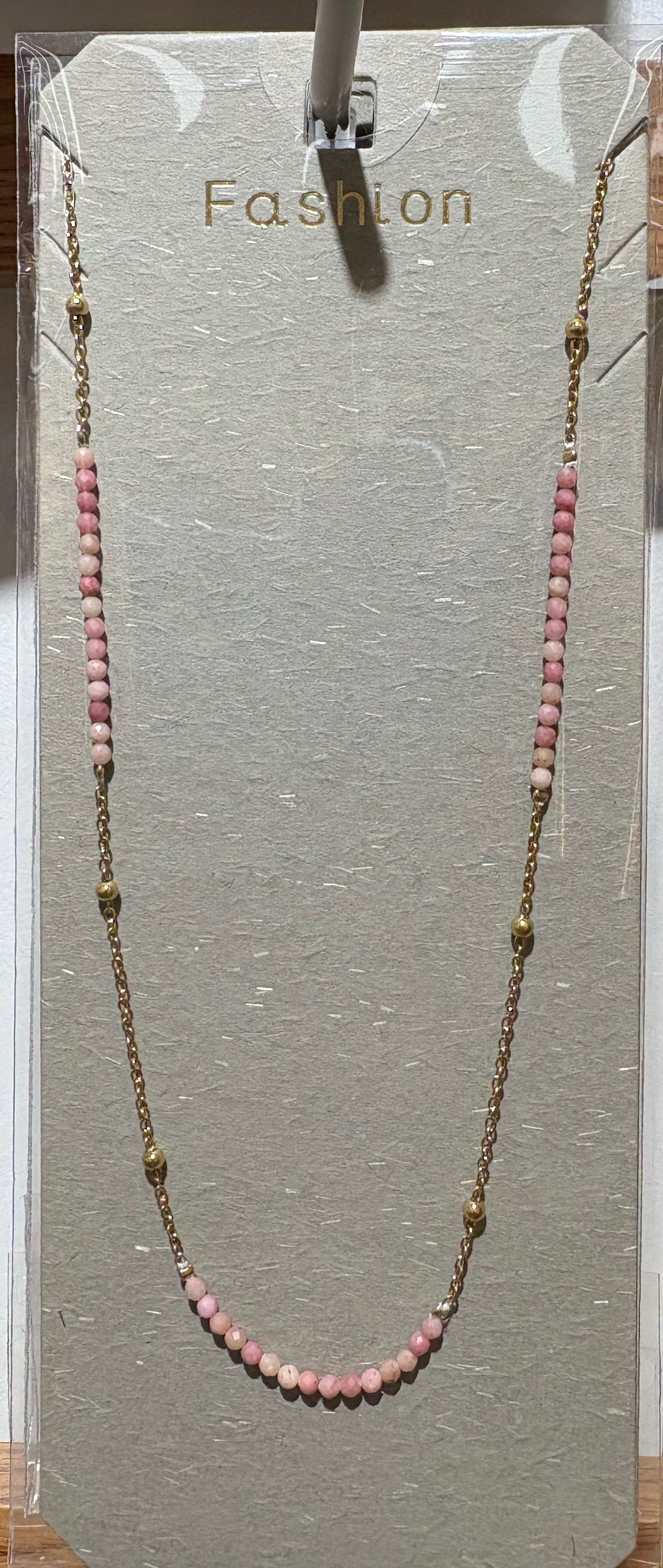Pink Beaded Bar Necklace - W14-0396
