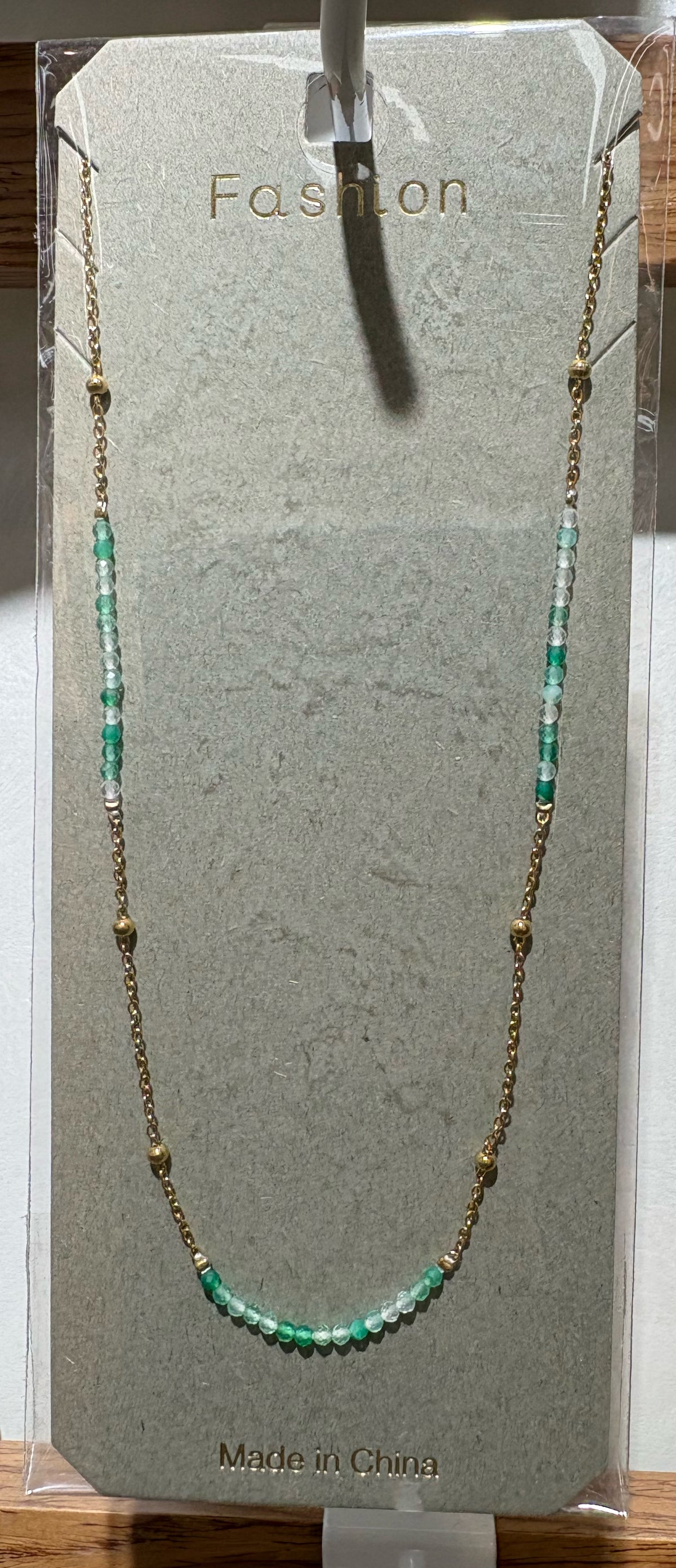 Green Beaded Bar Necklace - W14-0398