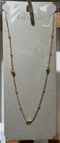 Pink Bead Leaf Necklace - W14-0405