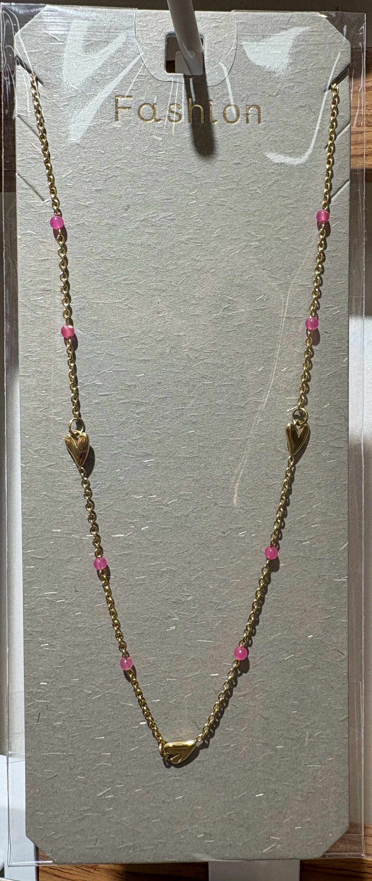 Pink Bead Leaf Necklace - W14-0405