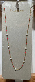 Red and White Bead Necklace - W14-0409