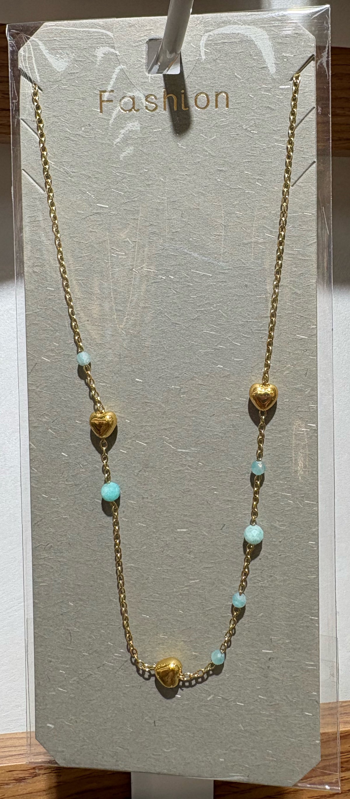 Aqua Bead Heart Necklace - W14-0413