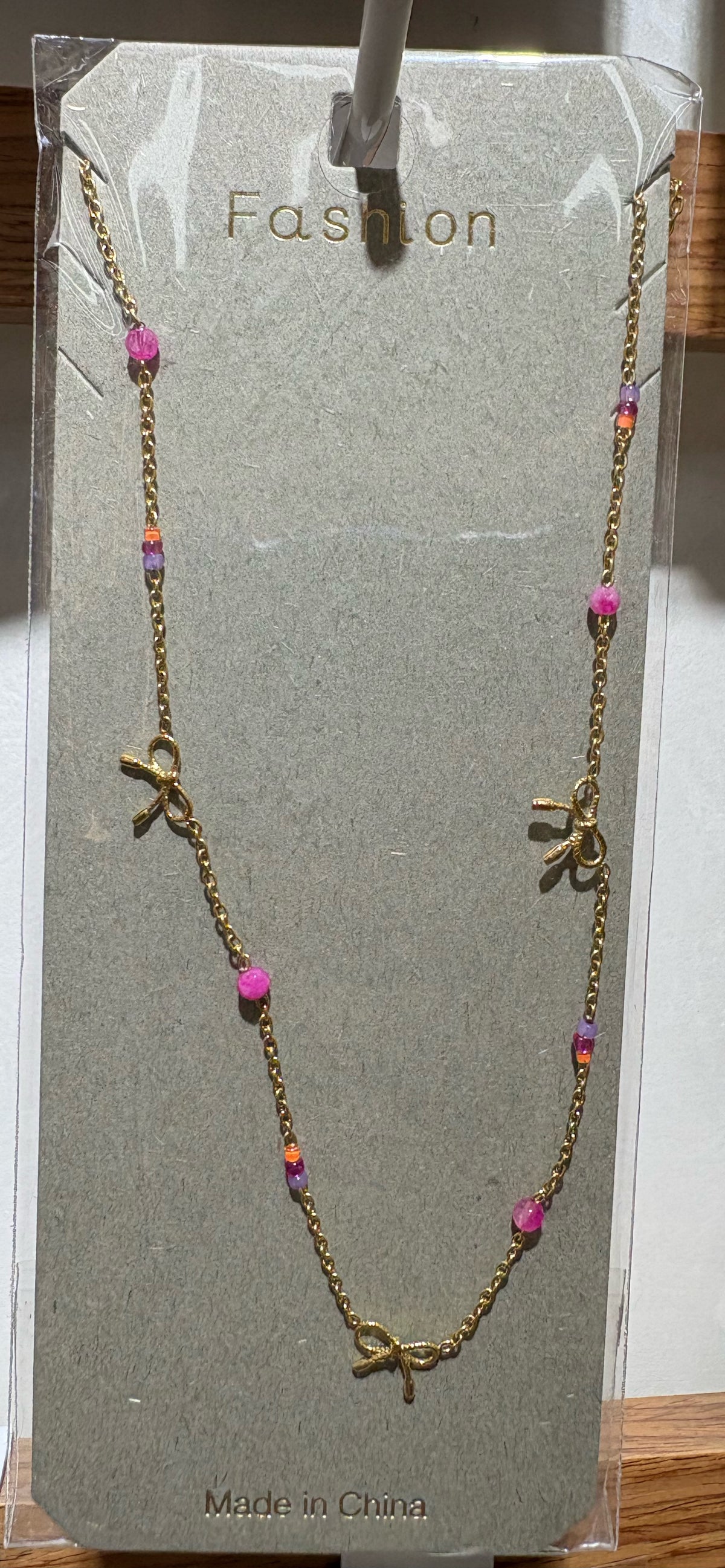 Pink Bead Bird Necklace - W14-0415