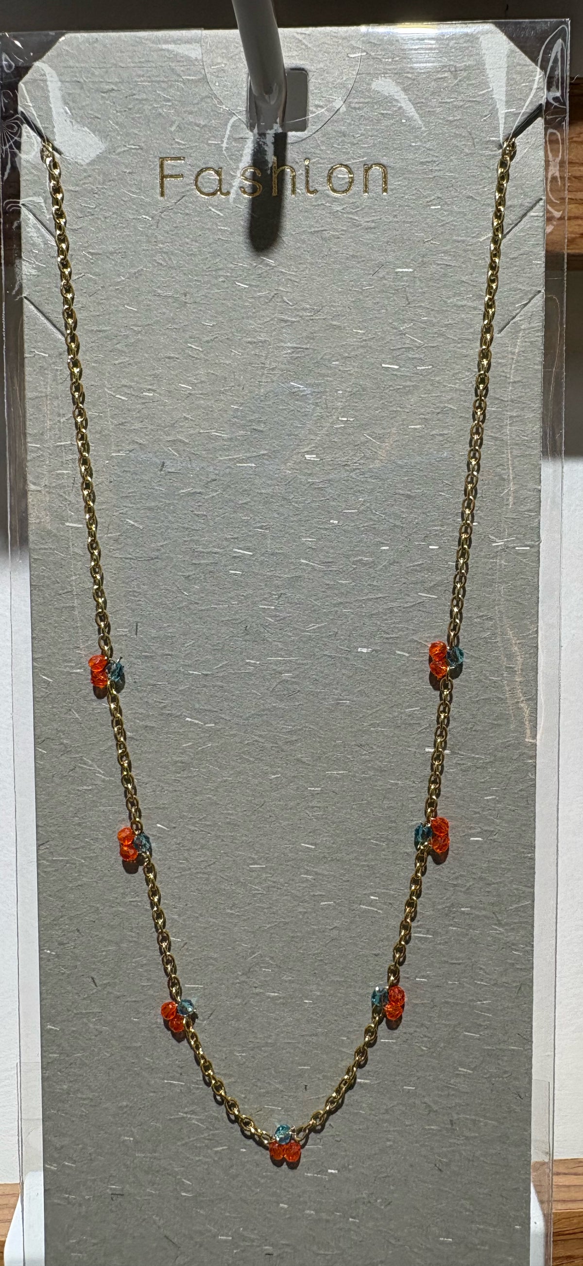 Orange Flower Bead Necklace - W14-0421