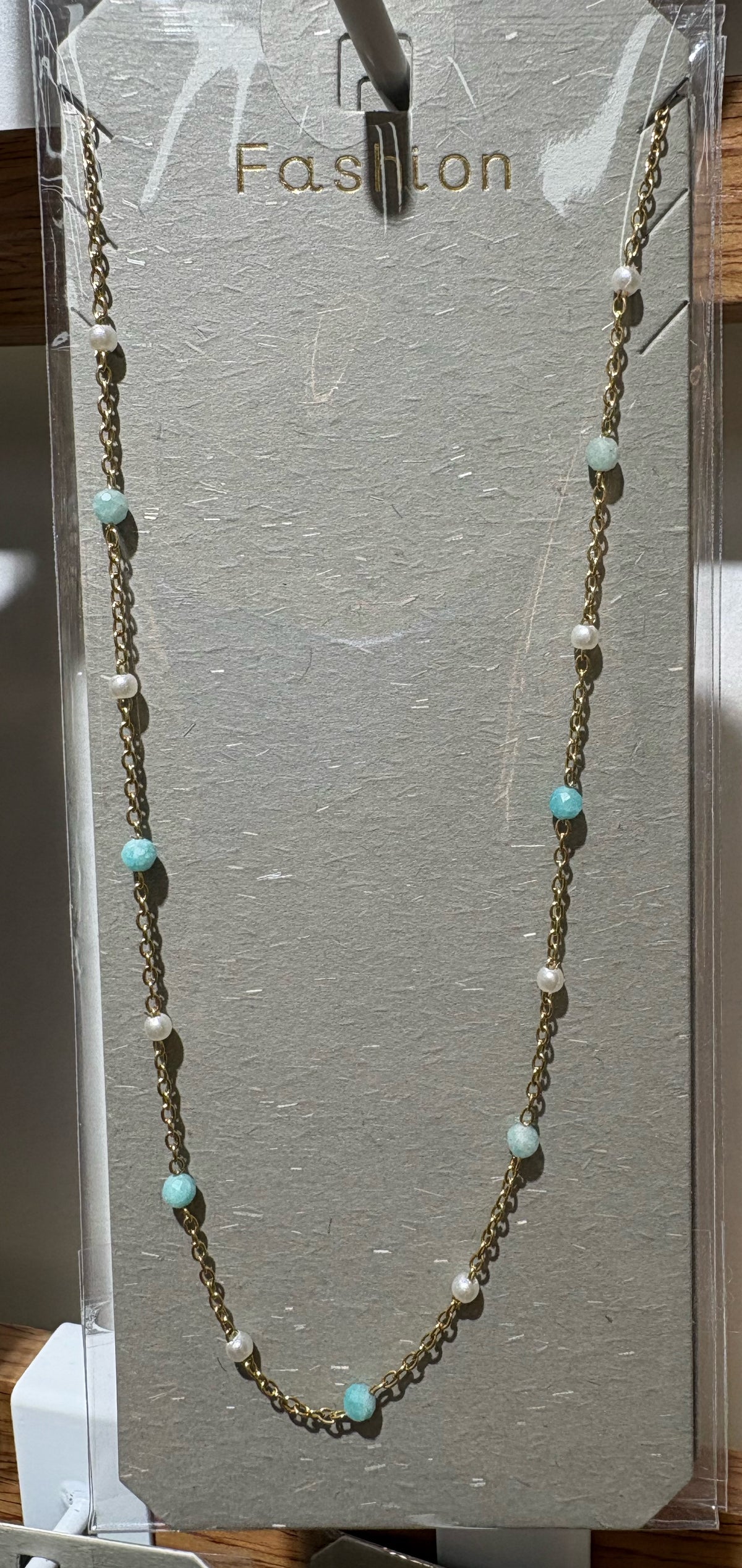 Blue and White Bead Necklace - W14-0422