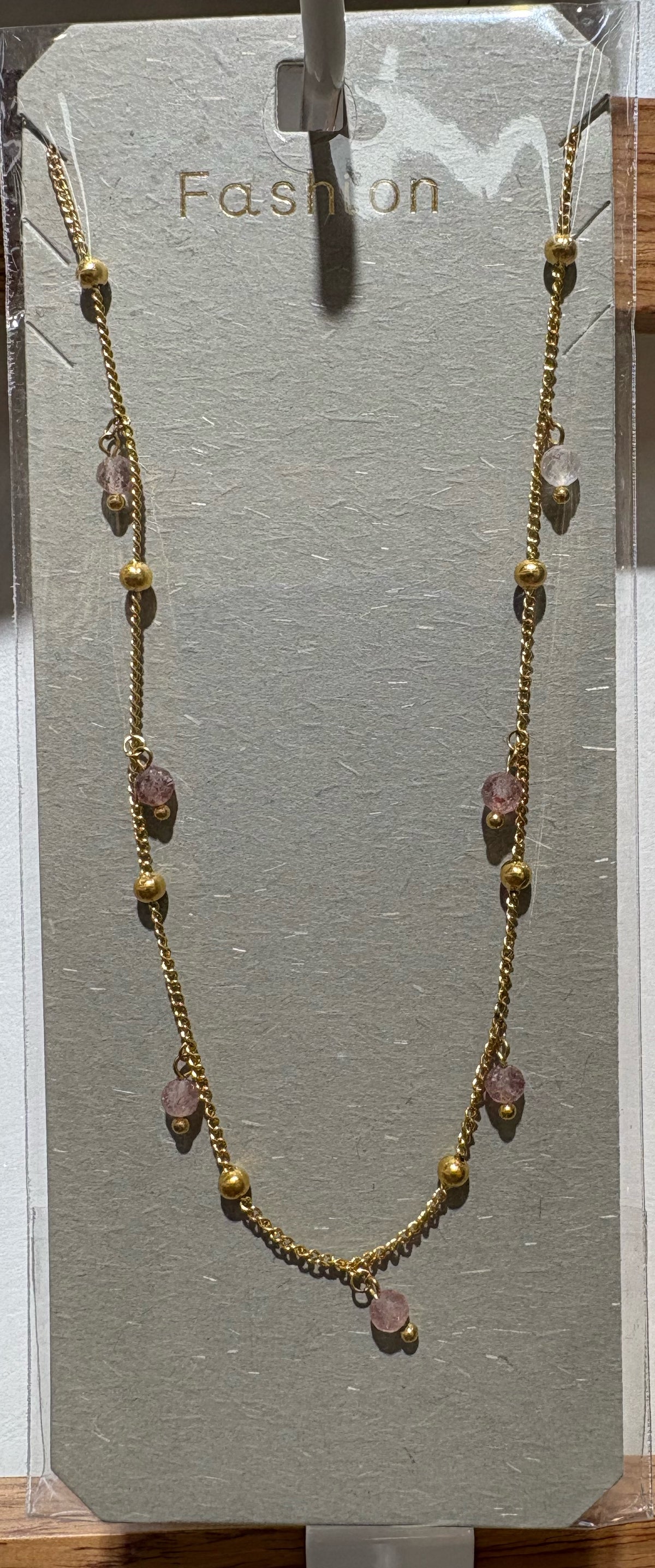 Pink Drop Charm Necklace - W14-0424