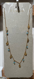 Blue Bead Shell Charm Necklace - W14-0425