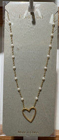 White Bead Open Heart Necklace - W14-0433