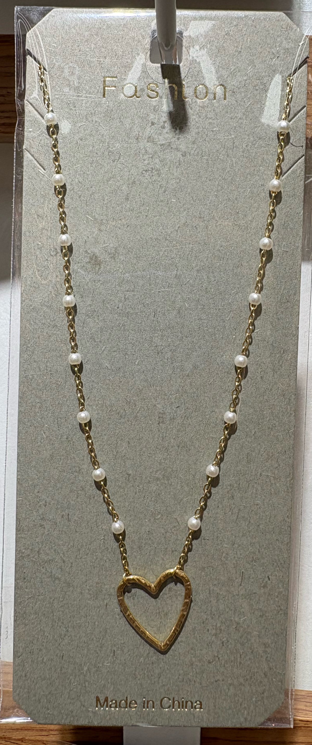 White Bead Open Heart Necklace - W14-0433