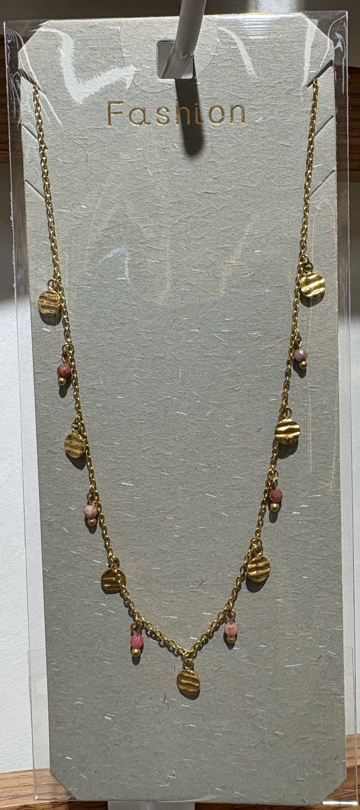 Pink Bead Shell Charm Necklace - W14-0436