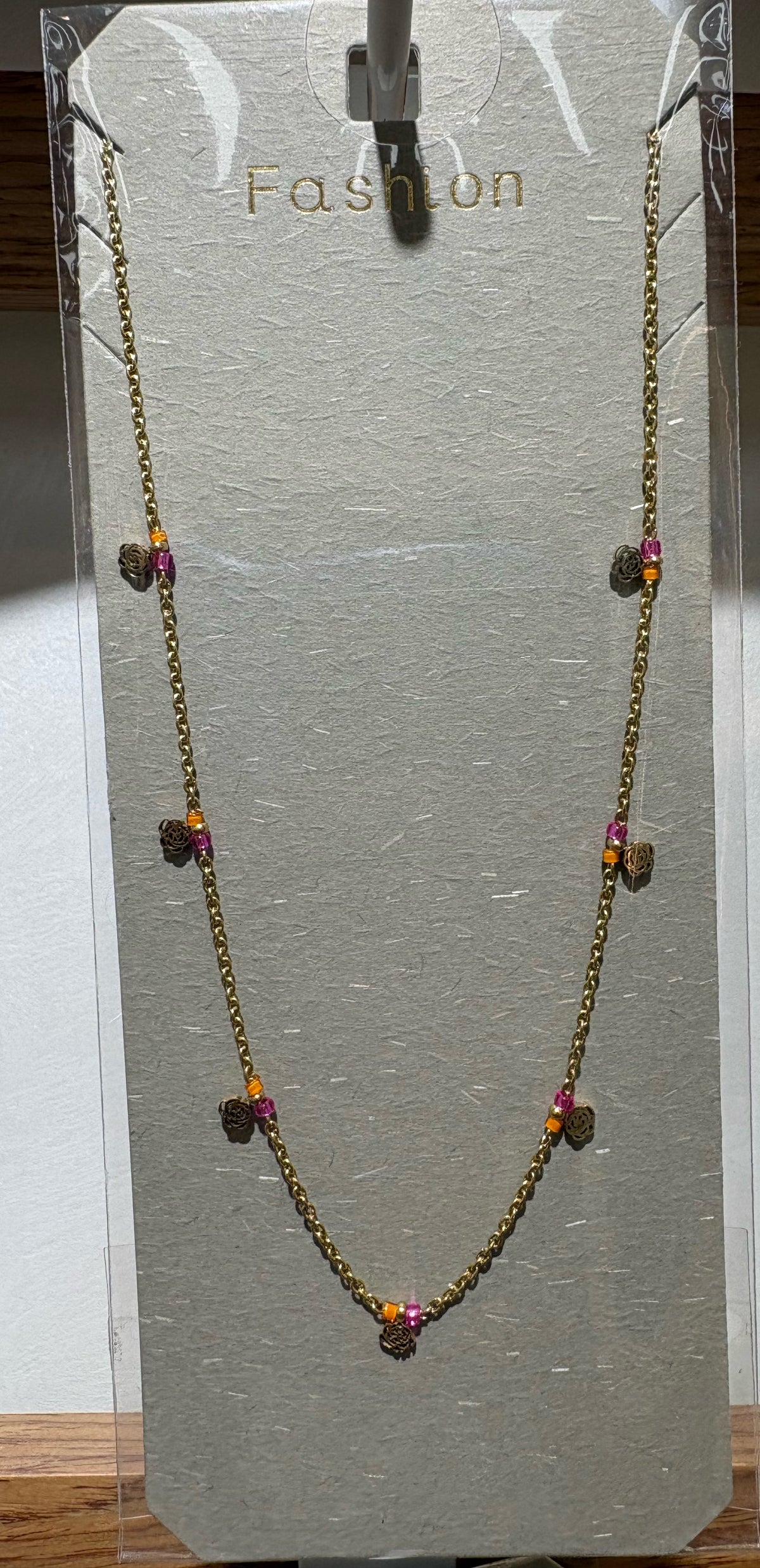 Colorful Bead Station Necklace - W14-0437