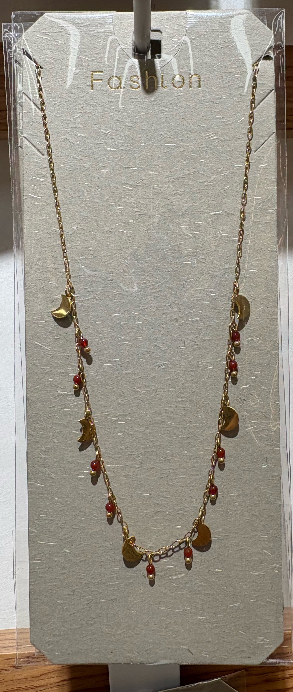 Pink Bead Disc Fringe Necklace - W14-0438