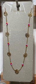 Pink Bead Filigree Necklace - W14-0441