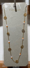 Orange Bead Filigree Necklace - W14-0442