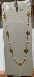 White Bead Filigree Necklace - W14-0443