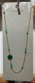 Green Bead Clover Necklace - W14-0447