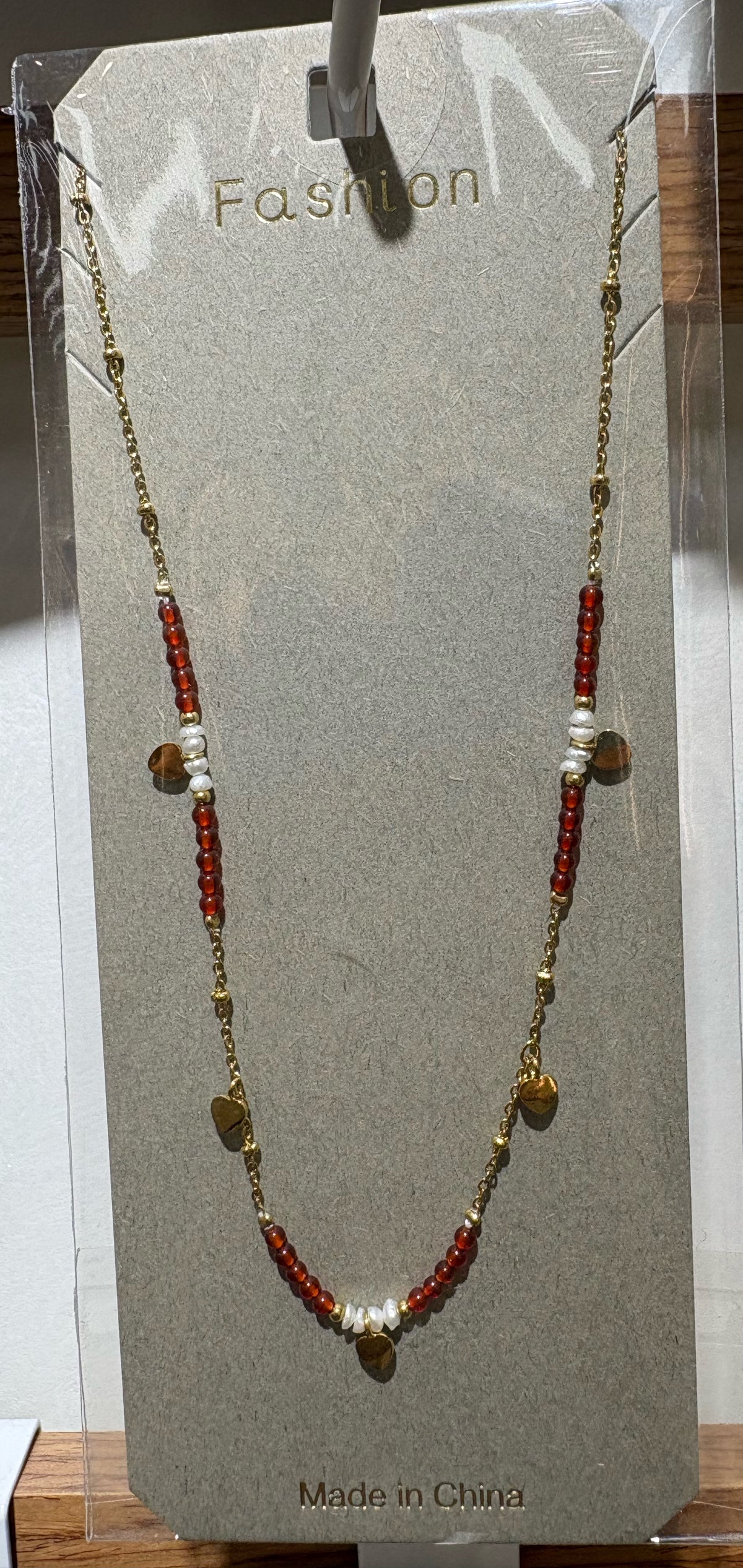Red Bead Heart Necklace - W14-0448