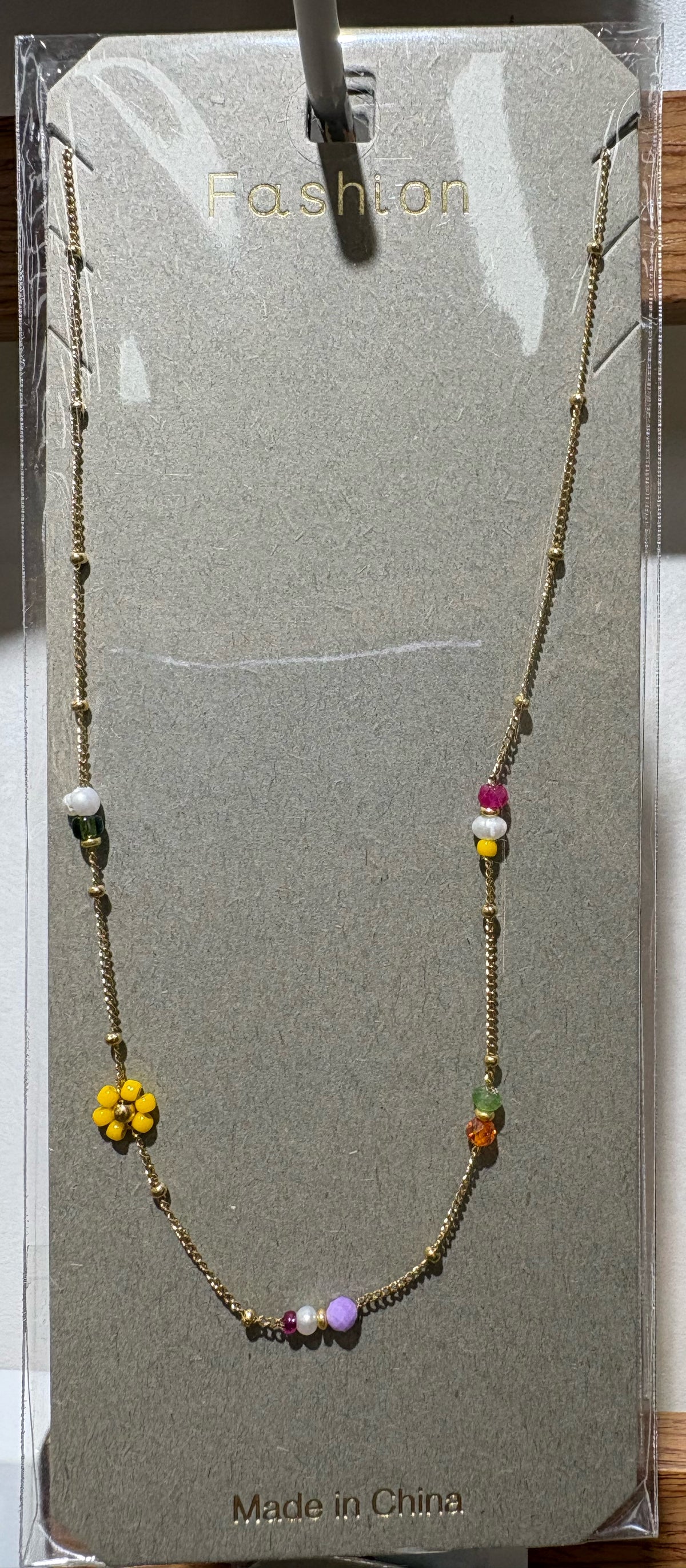 Multicolor Bead Long Necklace - W14-0449