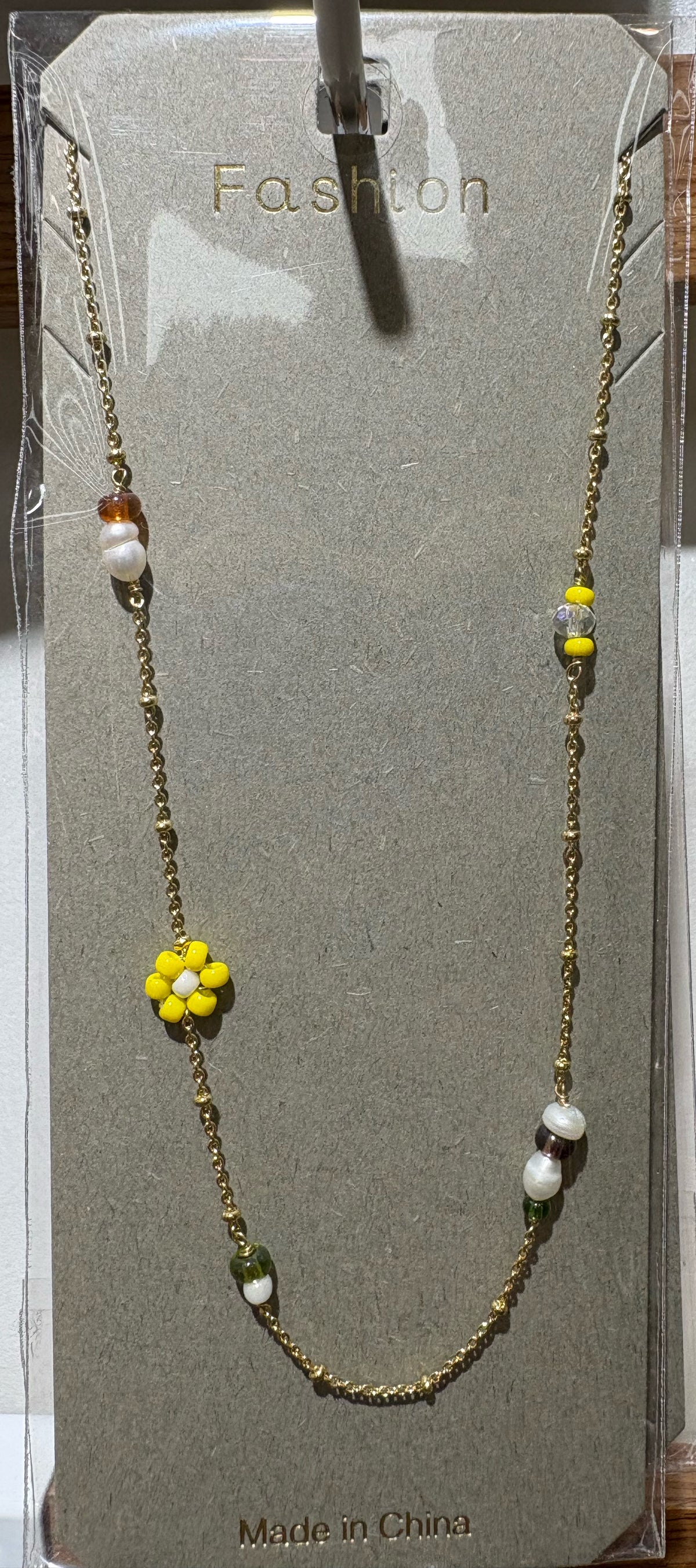 Yellow Flower Bead Necklace - W14-0450