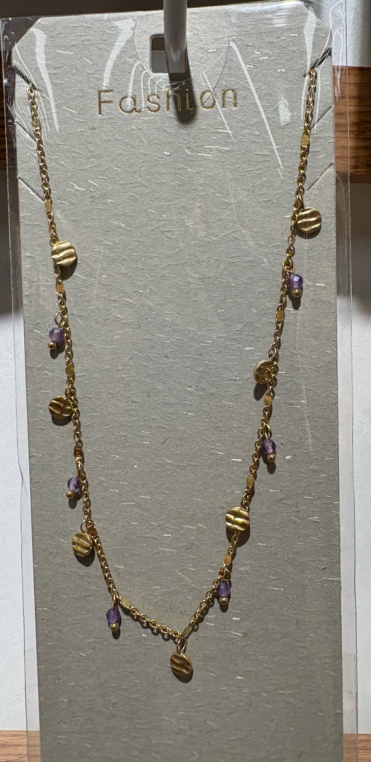 Purple Bead Shell Necklace - W14-0454