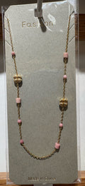 Pink Bead Ornate Ball Necklace - W14-0455