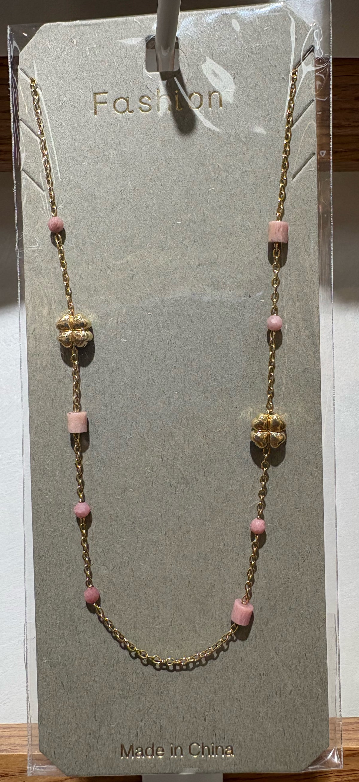 Pink Bead Ornate Ball Necklace - W14-0455