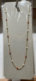 Red and White Bead Necklace - W14-0458
