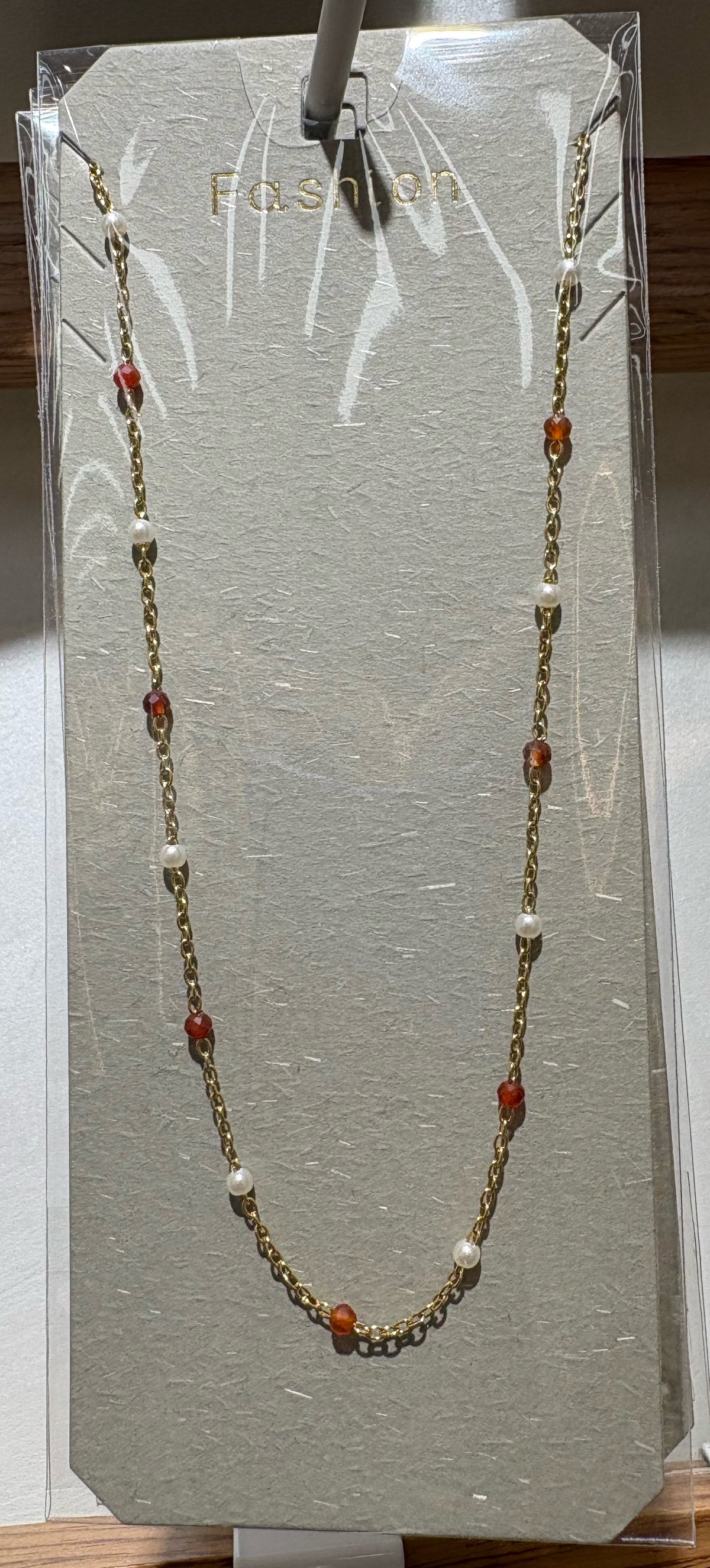 Red and White Bead Necklace - W14-0458