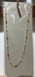 Orange and White Bead Necklace - W14-0459