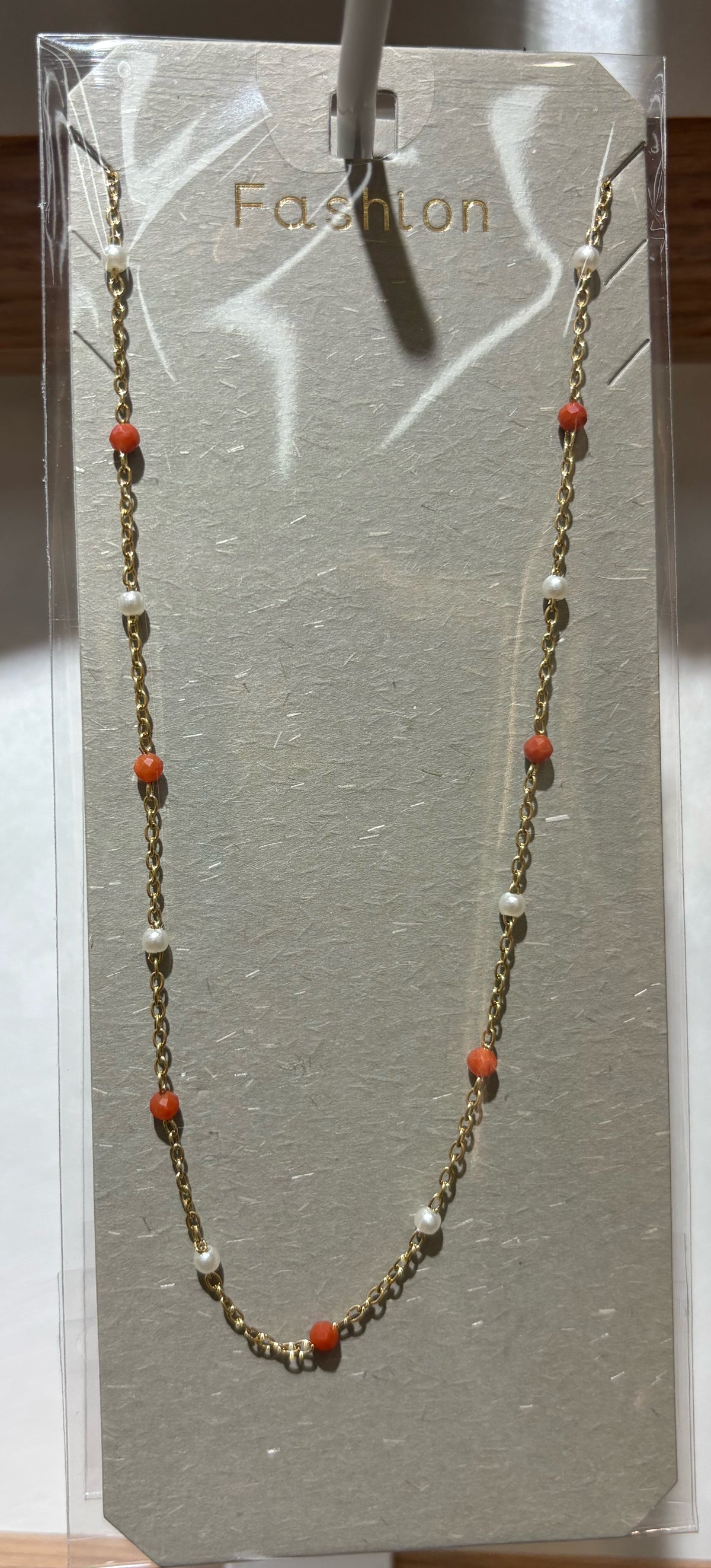 Orange and White Bead Necklace - W14-0459